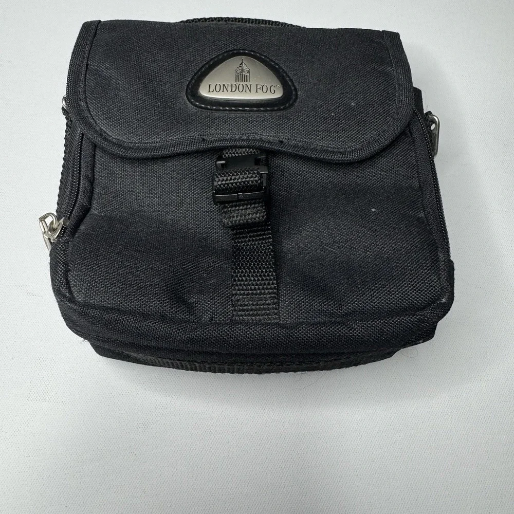 London Fog Black Canvas Camera Travel Bag w/Strap, Pockets & Adj Compartments